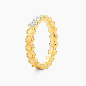 Ella Stein 14K Gold Plated "Oh Beehive!" Honeycomb Diamond Ring