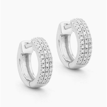 Load image into Gallery viewer, Ella Stein Sterling Silver &quot;Three Ways to Shine&quot; Huggie Diamond Earrings
