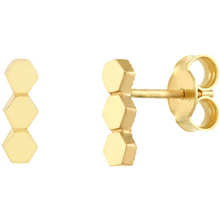 Load image into Gallery viewer, 14k Yellow Gold Honeycomb Bar Stud Earrings
