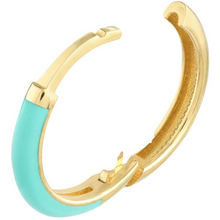 Load image into Gallery viewer, 14K Yellow Gold &amp; Turquoise Enamel Huggie Hoop Earrings
