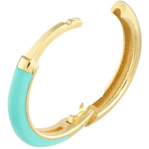 14K Yellow Gold & Turquoise Enamel Huggie Hoop Earrings