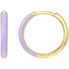 Load image into Gallery viewer, 14K Yellow Gold &amp; Lilac Enamel Huggie Hoop Earrings
