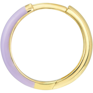 14K Yellow Gold & Lilac Enamel Huggie Hoop Earrings