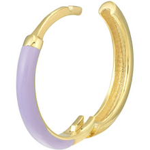 Load image into Gallery viewer, 14K Yellow Gold &amp; Lilac Enamel Huggie Hoop Earrings
