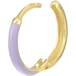 14K Yellow Gold & Lilac Enamel Huggie Hoop Earrings