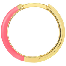 Load image into Gallery viewer, 14K Yellow Gold &amp; Neon Pink Enamel Huggie Hoop Earrings
