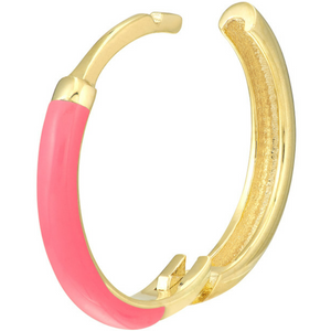 14K Yellow Gold & Neon Pink Enamel Huggie Hoop Earrings