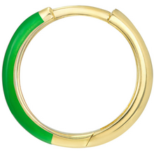 Load image into Gallery viewer, 14K Yellow Gold &amp; Dark Green Enamel Huggie Hoop Earrings
