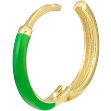 Load image into Gallery viewer, 14K Yellow Gold &amp; Dark Green Enamel Huggie Hoop Earrings
