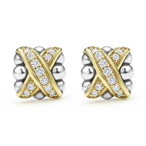 Lagos 18K and Sterling Silver Embrace X Stud Diamond Earrings