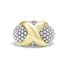 Load image into Gallery viewer, Lagos Sterling Silver &amp; 18K Yellow Gold Embrace X Caviar Wide Dome Ring
