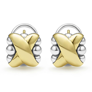 Lagos 18K and Sterling Silver Embrace X Station Omega Earrings