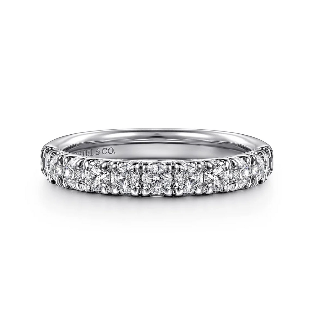 Gabriel 14K White Gold 11 Stone 3/4ct French Pave Diamond Wedding Band