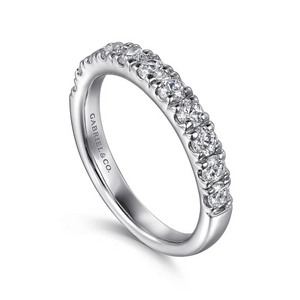 Gabriel 14K White Gold 11 Stone 3/4ct French Pave Diamond Wedding Band