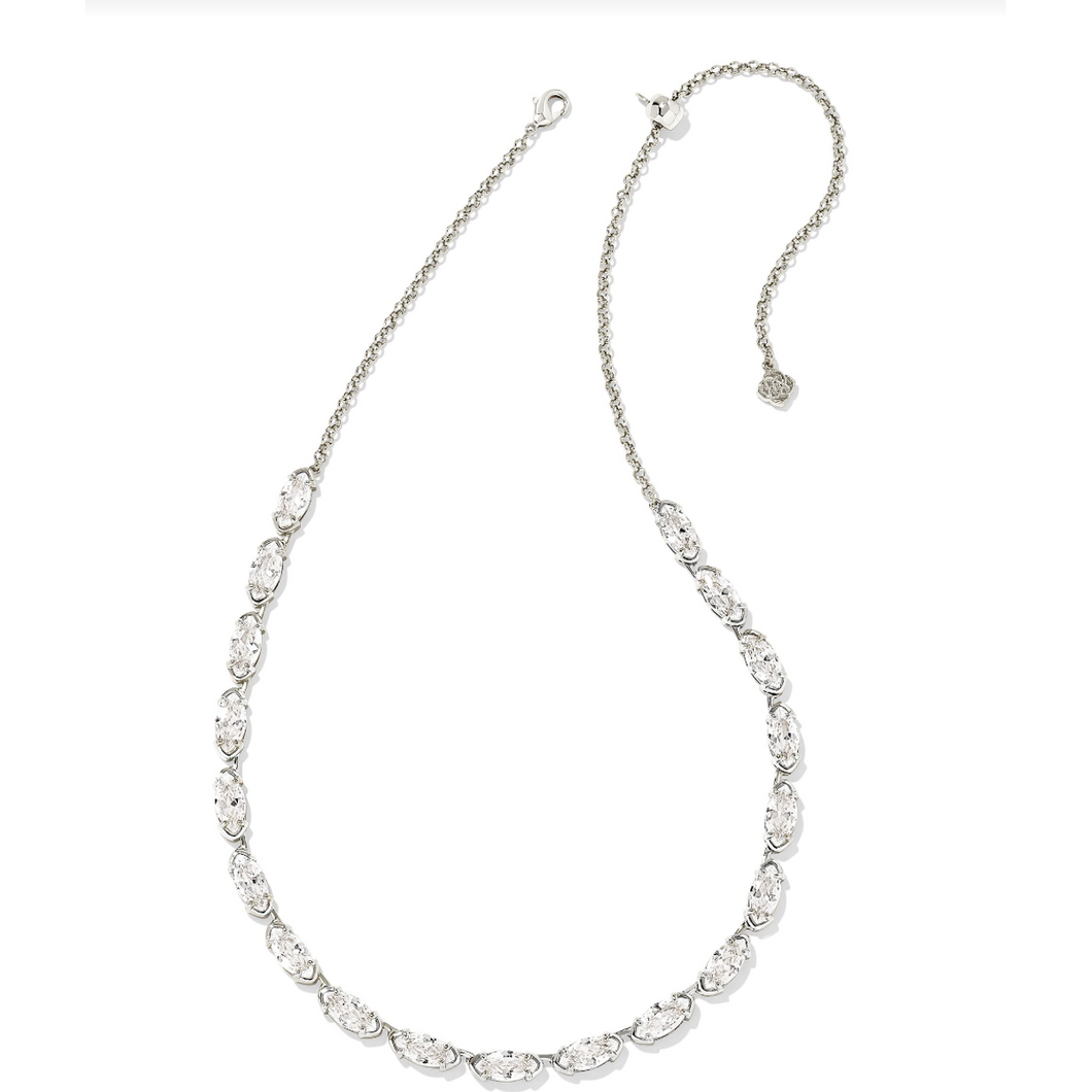 Kendra Scott Silver Genevieve Strand Necklace In White Crystal