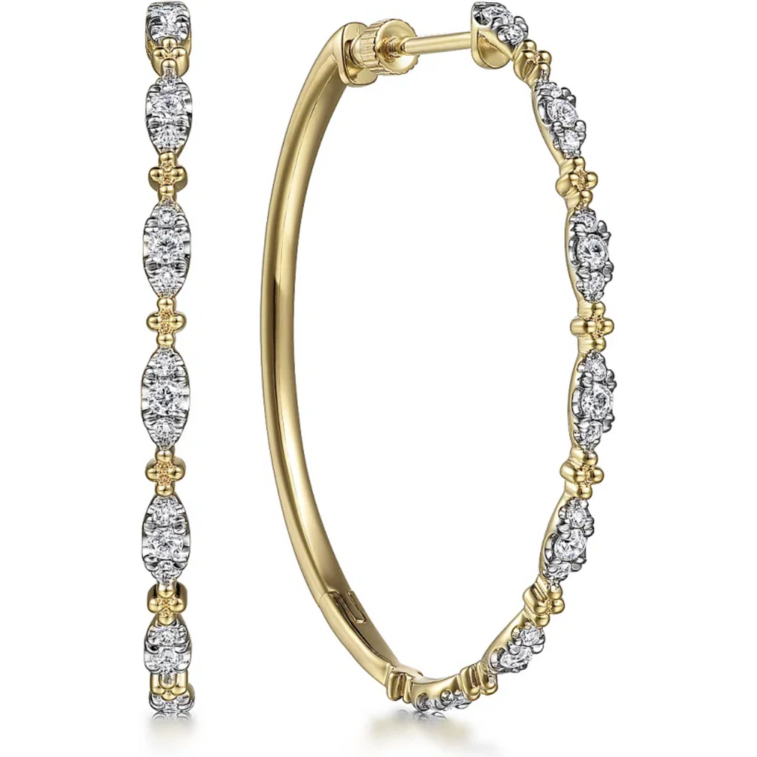 Gabriel 14K Yellow Gold Diamond Station Intricate Hoop Earrings