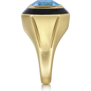 Gabriel 14K Yellow Gold Blue Topaz Emerald Cut Ring with Black Enamel