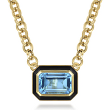 Load image into Gallery viewer, Gabriel 14K Yellow Gold Blue Topaz Emerald Cut Necklace with Black Enamel
