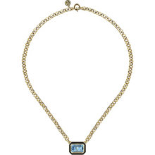 Load image into Gallery viewer, Gabriel 14K Yellow Gold Blue Topaz Emerald Cut Necklace with Black Enamel
