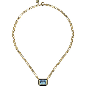 Gabriel 14K Yellow Gold Blue Topaz Emerald Cut Necklace with Black Enamel