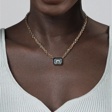 Load image into Gallery viewer, Gabriel 14K Yellow Gold Blue Topaz Emerald Cut Necklace with Black Enamel
