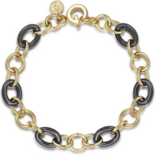 Load image into Gallery viewer, Gabriel 14K Yellow Gold Hollow Tube Oval Link Bracelet with Black Ceramic
