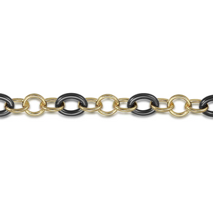 Gabriel 14K Yellow Gold Hollow Tube Oval Link Bracelet with Black Ceramic