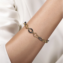 Load image into Gallery viewer, Gabriel 14K Yellow Gold Hollow Tube Oval Link Bracelet with Black Ceramic
