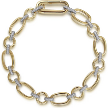 Load image into Gallery viewer, Gabriel 14K White-Yellow Gold Diamond Hollow Tube Link Chain Bracelet
