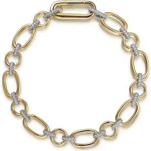 Gabriel 14K White-Yellow Gold Diamond Hollow Tube Link Chain Bracelet