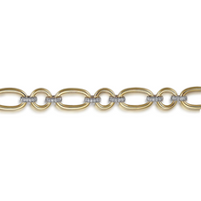 Load image into Gallery viewer, Gabriel 14K White-Yellow Gold Diamond Hollow Tube Link Chain Bracelet
