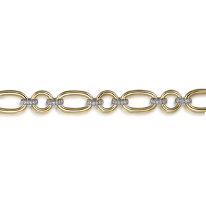 Gabriel 14K White-Yellow Gold Diamond Hollow Tube Link Chain Bracelet