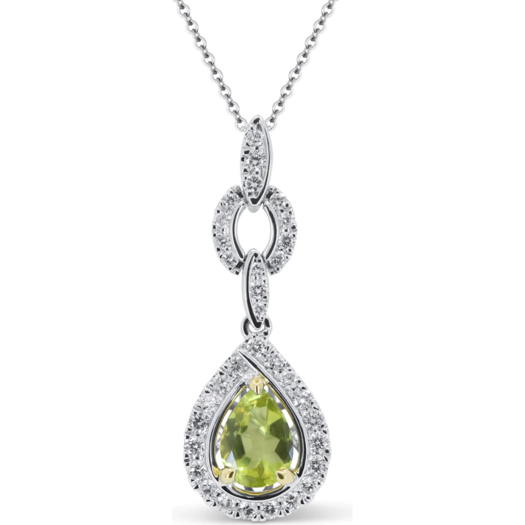 14K White Gold Pear Peridot and Diamond Accent Pendant