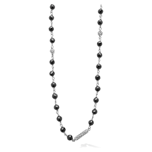 Lagos Sterling Silver Long Black Ceramic Beaded Necklace