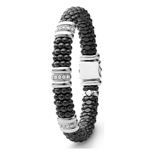 Load image into Gallery viewer, Lagos Sterling Silver Black Caviar Ceramic 3 Diamond Station Bracelet

