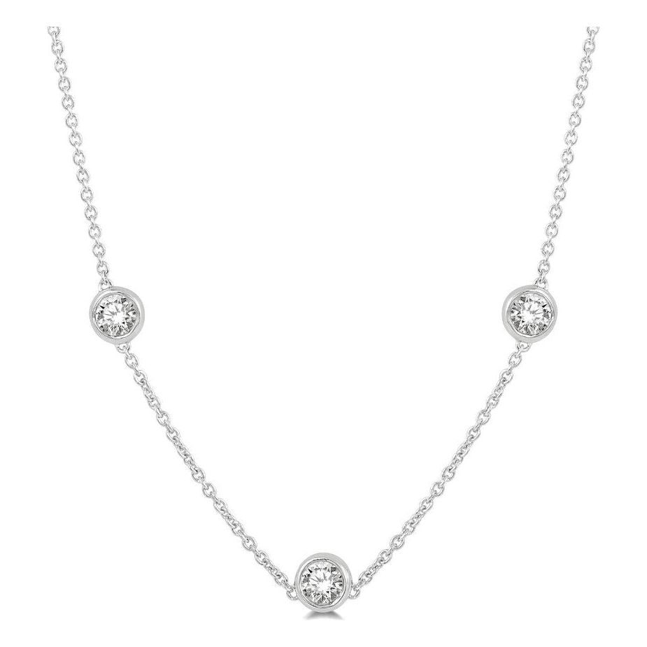 14K White Gold Bezel 2cttw Diamond Station Necklace