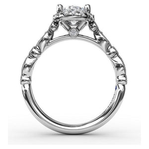 Fana 14K White Gold and Diamond Oval Halo with Detailed Milgrain Band