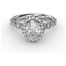 Load image into Gallery viewer, Fana 14K White Gold and Diamond Oval Halo with Detailed Milgrain Band
