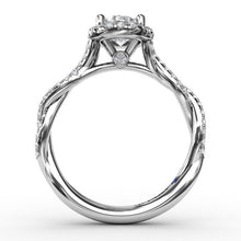 Load image into Gallery viewer, Fana 14K White Gold and Diamond Oval Halo Engagement Ring with Twist Band
