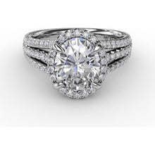 Load image into Gallery viewer, Fana 14K White Gold Oval Diamond Halo Engagement Ring With Triple-Row Diamond Band
