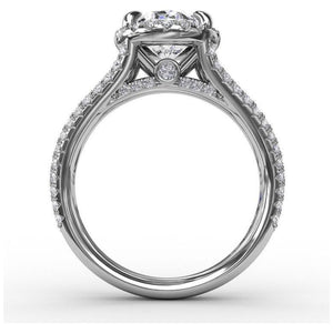 Fana 14K White Gold Oval Diamond Halo Engagement Ring With Triple-Row Diamond Band