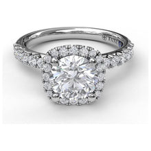 Load image into Gallery viewer, Fana 14K White Gold and Diamond Classic Cushion Halo Engagement Ring
