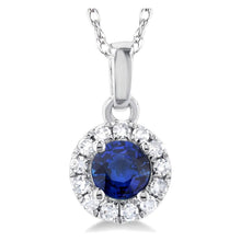 Load image into Gallery viewer, 10K White Gold Round Sapphire and Diamond Halo Pendant
