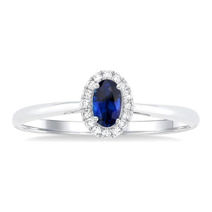 10K White Gold Oval Sapphire and Diamond Halo Ring