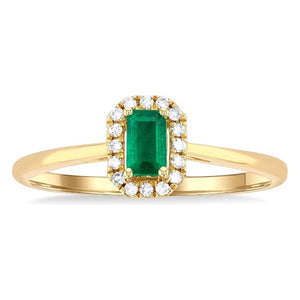10K Yellow Gold Emerald and Diamond Halo Ring