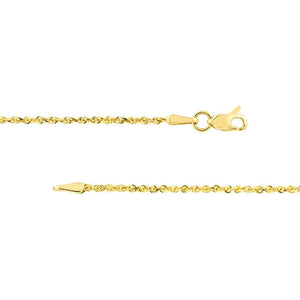 14K Yellow Gold 1.56mm Diamond Cut Rope Chain