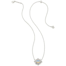 Load image into Gallery viewer, Kendra Scott Silver Grayson Sunburst Frame Necklace in Iridescent Opalite Illusion
