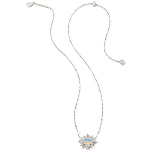 Kendra Scott Silver Grayson Sunburst Frame Necklace in Iridescent Opalite Illusion