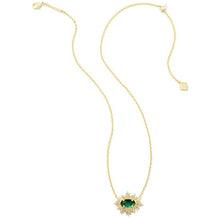 Load image into Gallery viewer, Kendra Scott Gold Grayson Sunburst Frame Necklace in Green Glass
