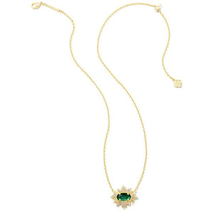 Kendra Scott Gold Grayson Sunburst Frame Necklace in Green Glass